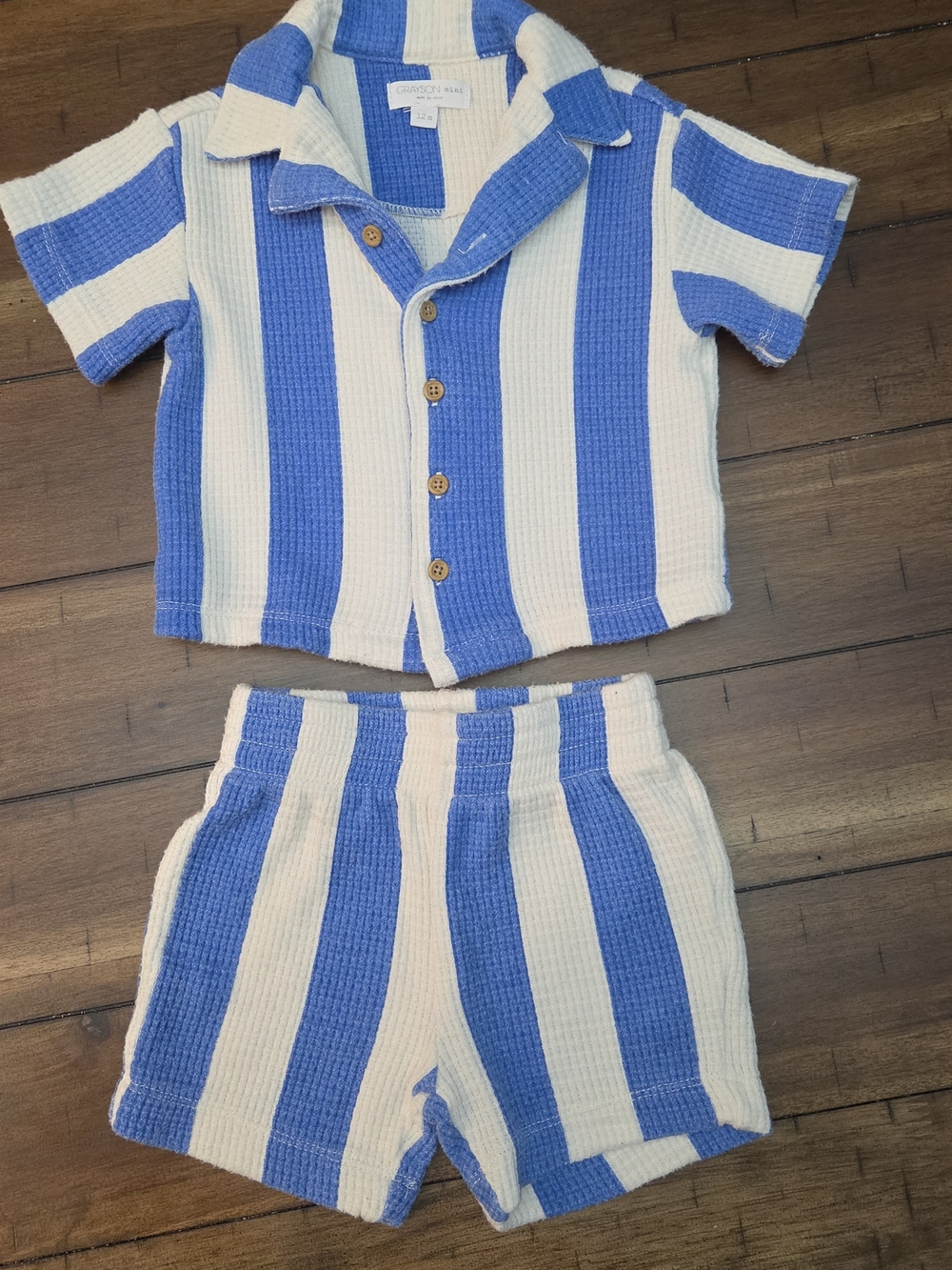 Kids Blue & Cream Striped Pajama Set - Casual Button-Up